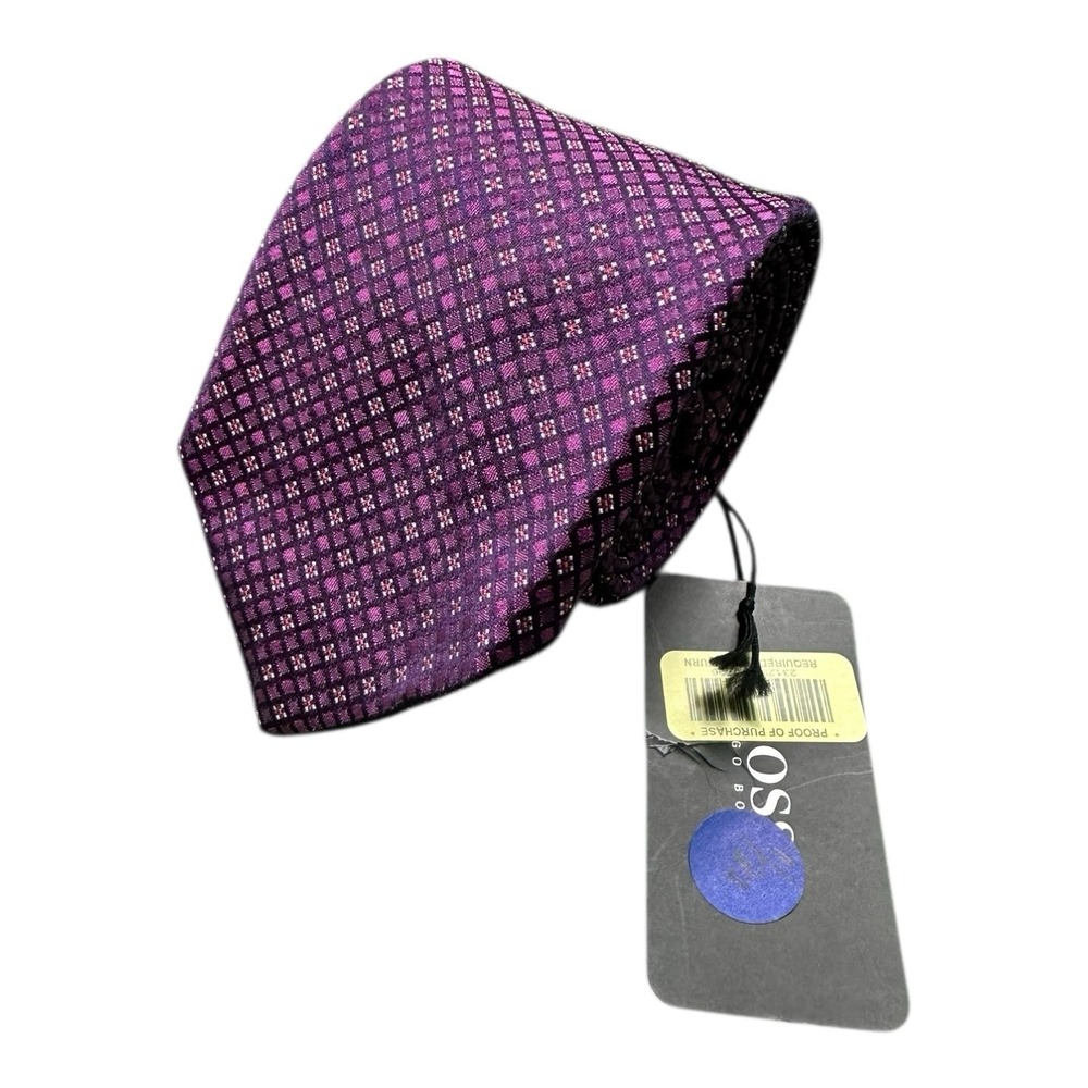 Hugo Boss Mens Purple Floral Geometric Silk Tie 3 Inch Width Made in Italy NWT